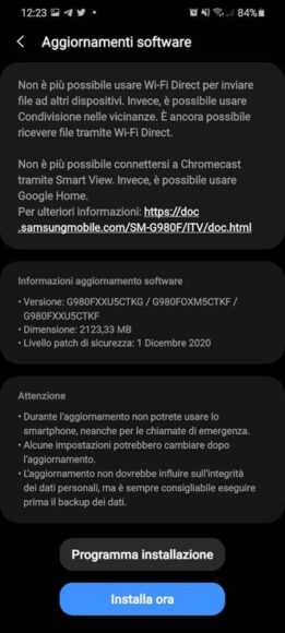 Galaxy S20 firmware Android 11 con ONE UI 3.0
