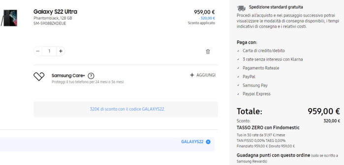 Galaxy S22 Ultra coupon 350 euro